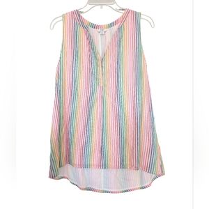 Crown & Ivy‎ Striped Sleeveless Rainbow Sleeveless Summer Top Festival Top